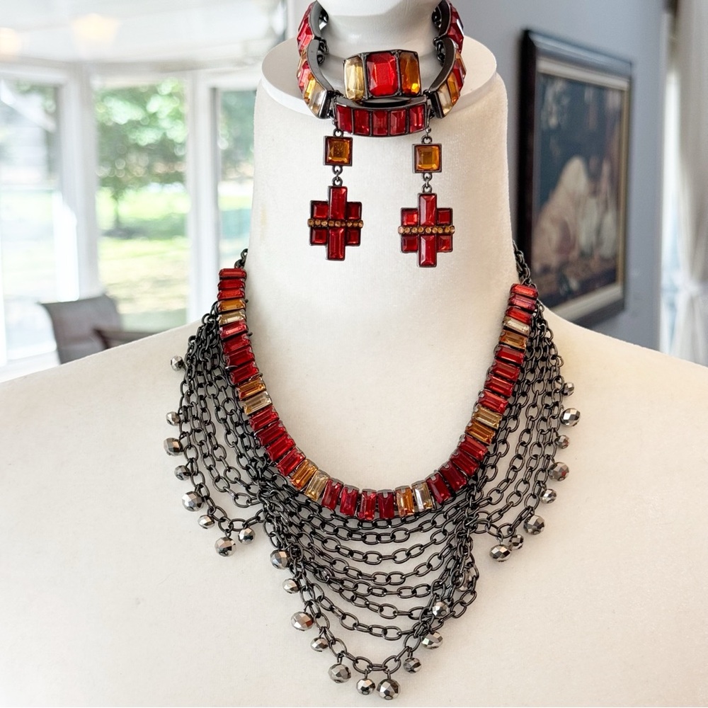 SIMPLY VERA WANG Necklace Earrings & Bracelet 4 Piece Set Gun Metal Gray Tone - Picture 1 of 15